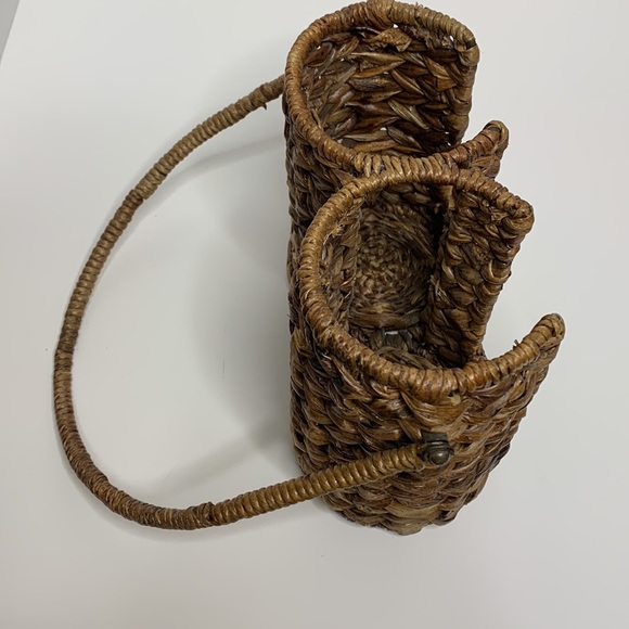 Straw Intertwined Metal Heavy Handled Large Candle Display Planter Minimalistic - Picture 4 of 9